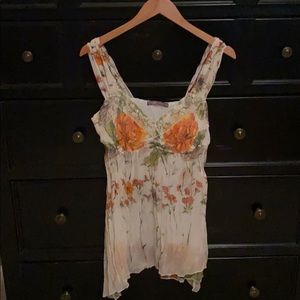 Hale Bob Sheer Floral Silk Sleeveless Top